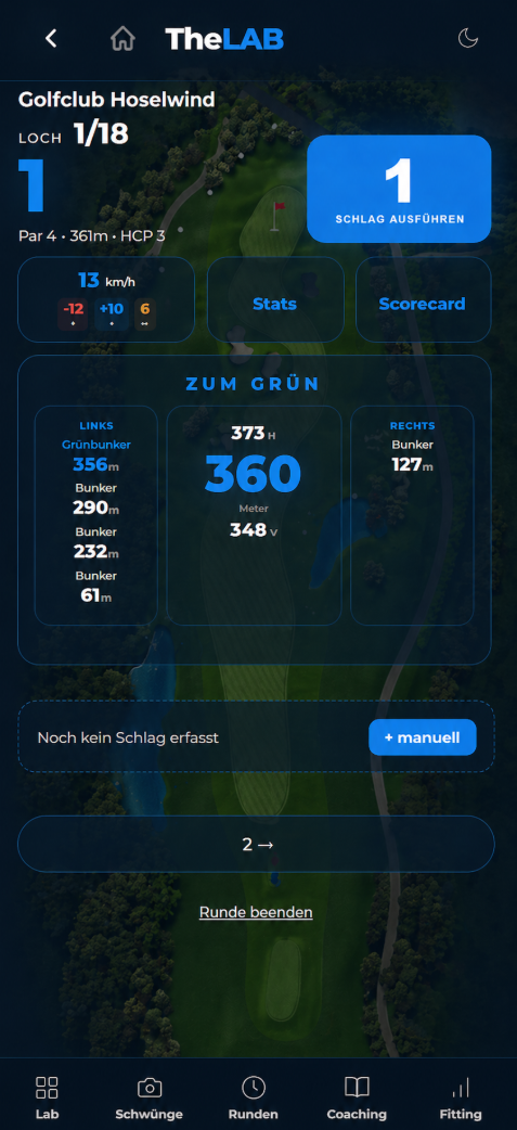 Loch-Cockpit mit Bahn-Visualisierung