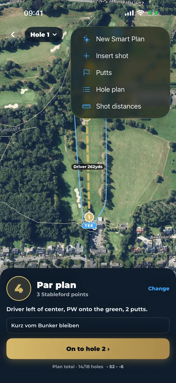 Birdiebook avec Plan par et menu pour Smart Plan et les distances de coups